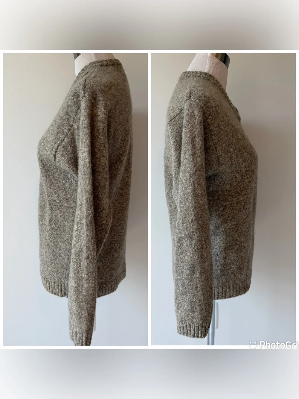 J Crew Tan Oatmeal 100% Shetland Wool Greige V Neck Marled Sweater Pullover, S